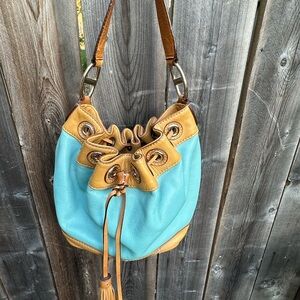 Michael Kors Blue and Tan Leather Hobo Bag